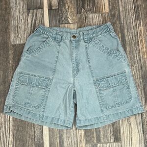 ☀️ Vintage L.L.Bean Women Cargo Shorts Tropic Weight Aqua Blue Acid Wash Sz 10
